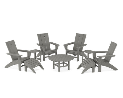 POLYWOOD® Modern Curveback Adirondack Chair 9-Piece Conversation Set in Slate Grey