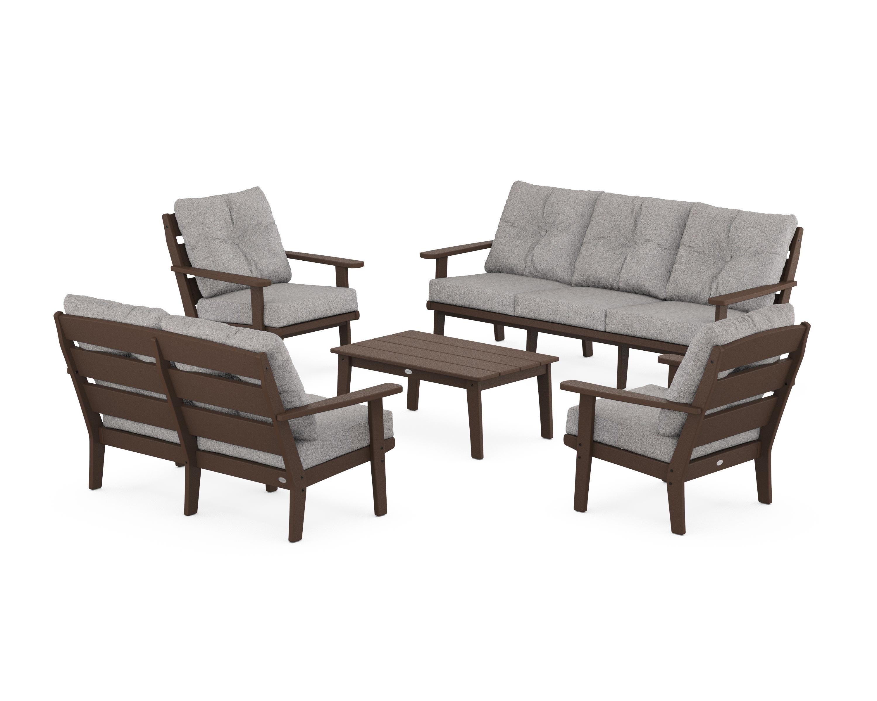 POLYWOOD® Lakeside 5-Piece Lounge Sofa Set in Mahogany / Grey Mist