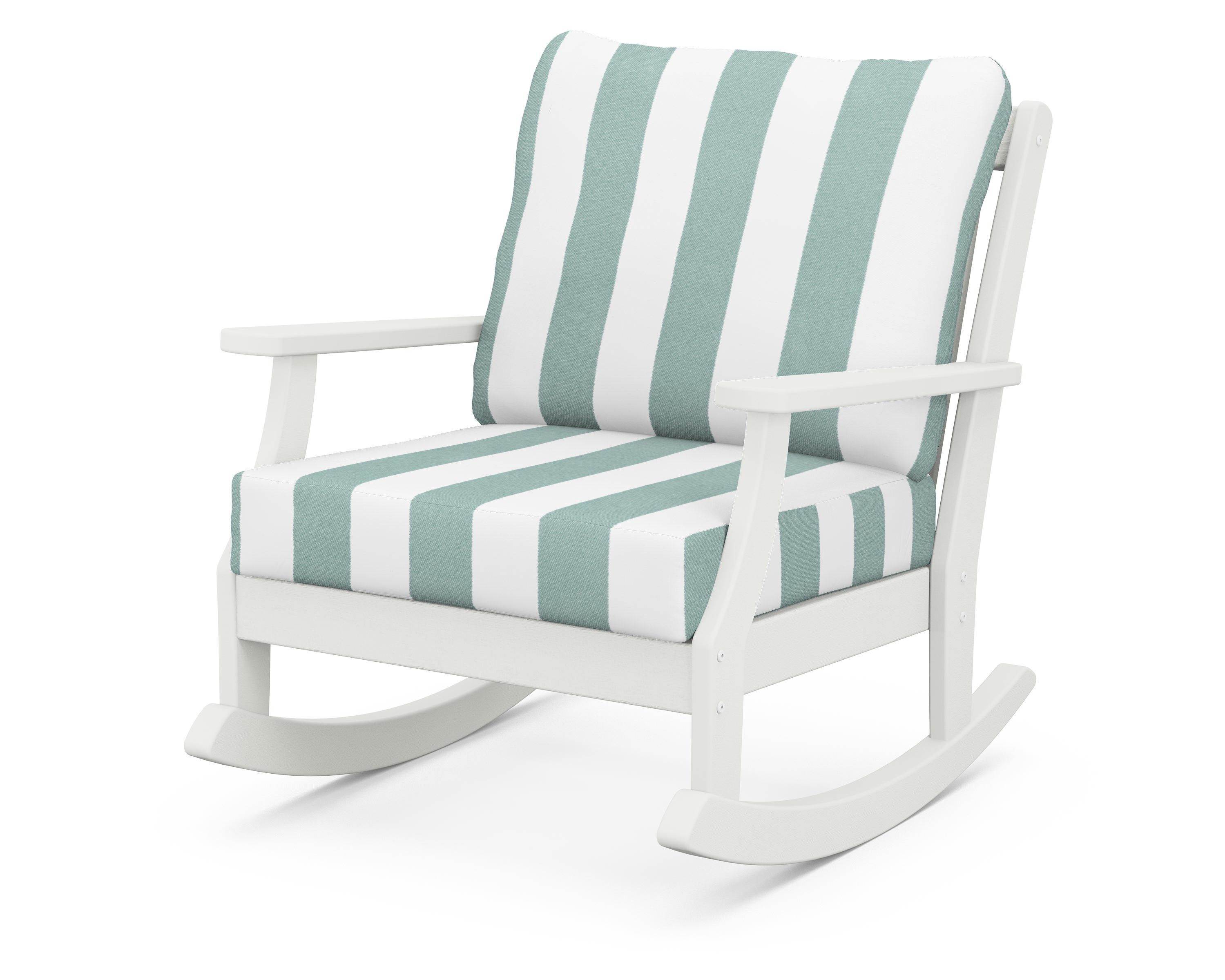 POLYWOOD® Braxton Deep Seating Rocking Chair in Vintage White / Cabana Stripe Glacier Spa