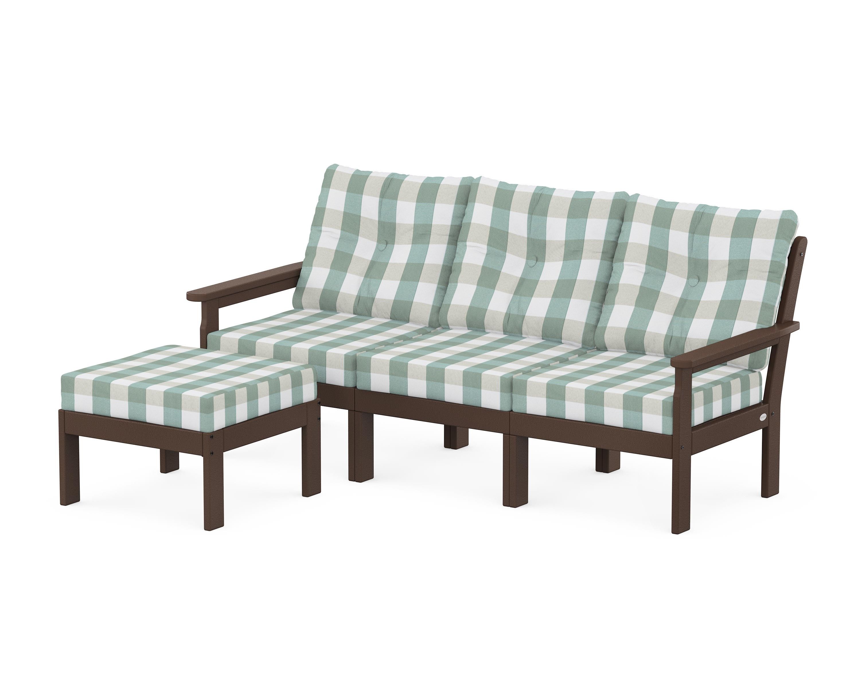 POLYWOOD® Vineyard 4-Piece Sectional with Ottoman in Mahogany / Buffalo Plaid Glacier Spa