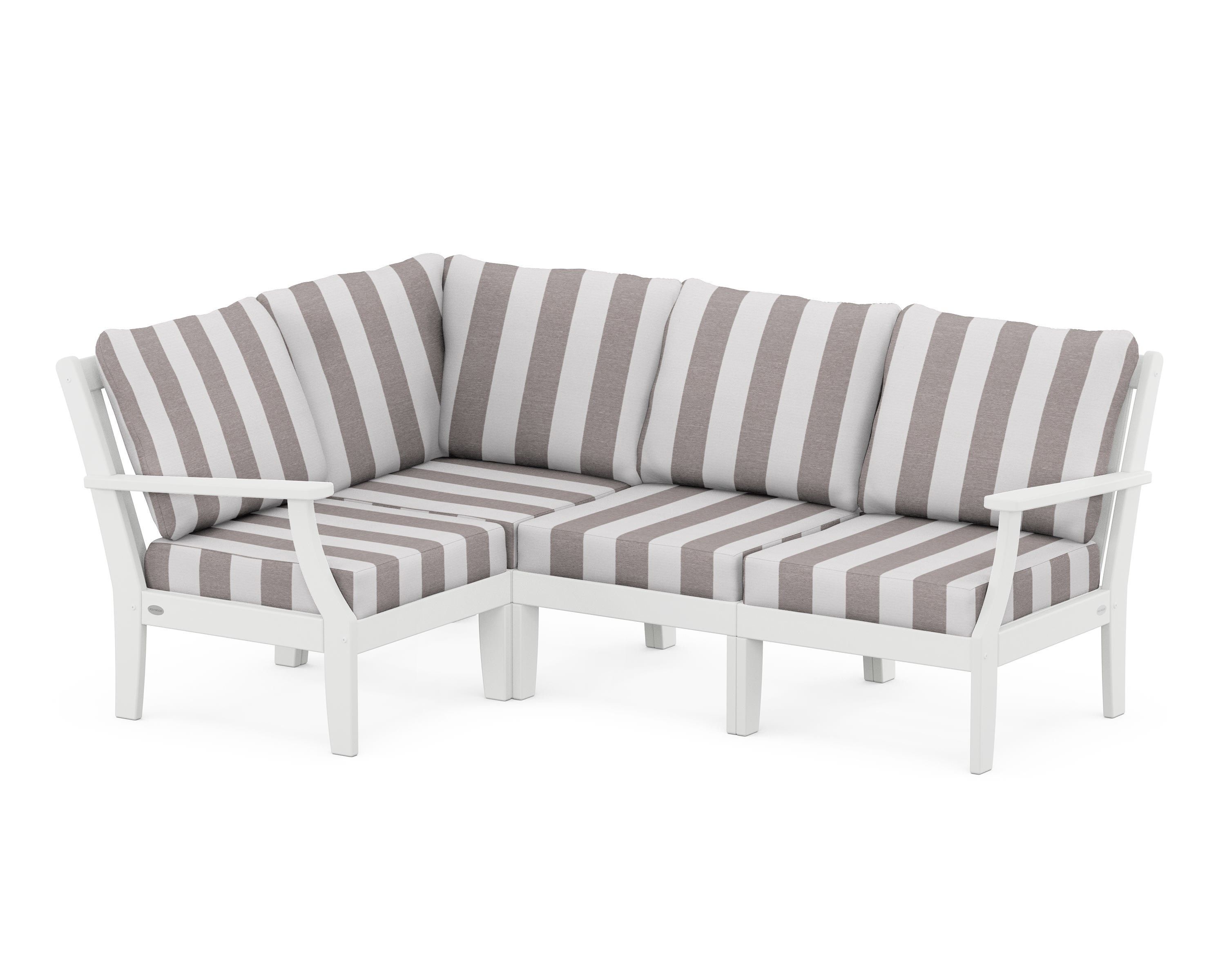 POLYWOOD® Braxton Modular 4-Piece Deep Seating Set in White / Cabana Stripe Grey Mist