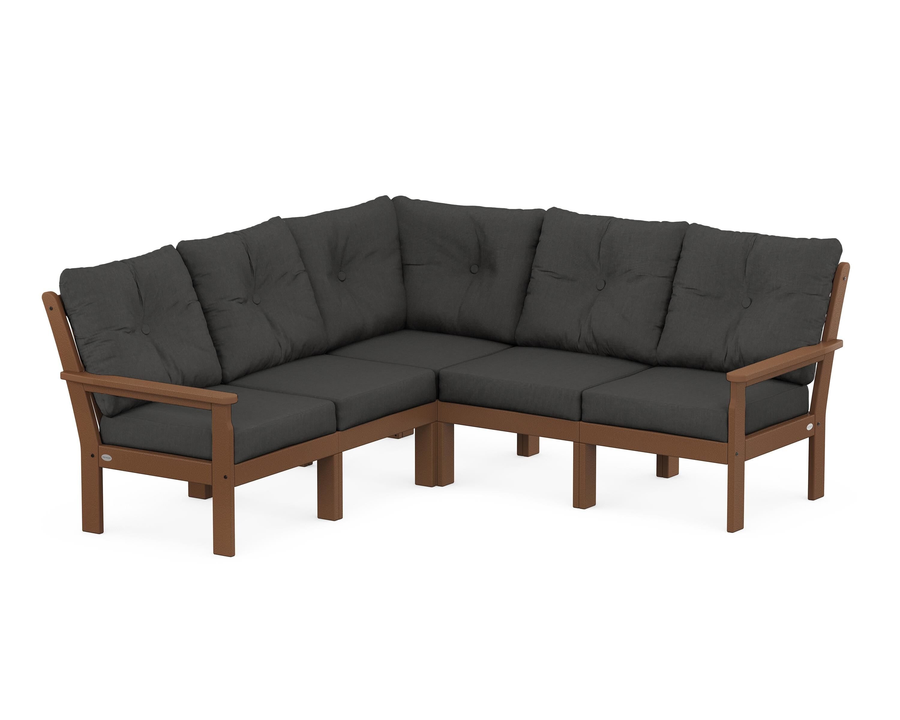 POLYWOOD® Vineyard 5-Piece Sectional in Teak / Spectrum Carbon