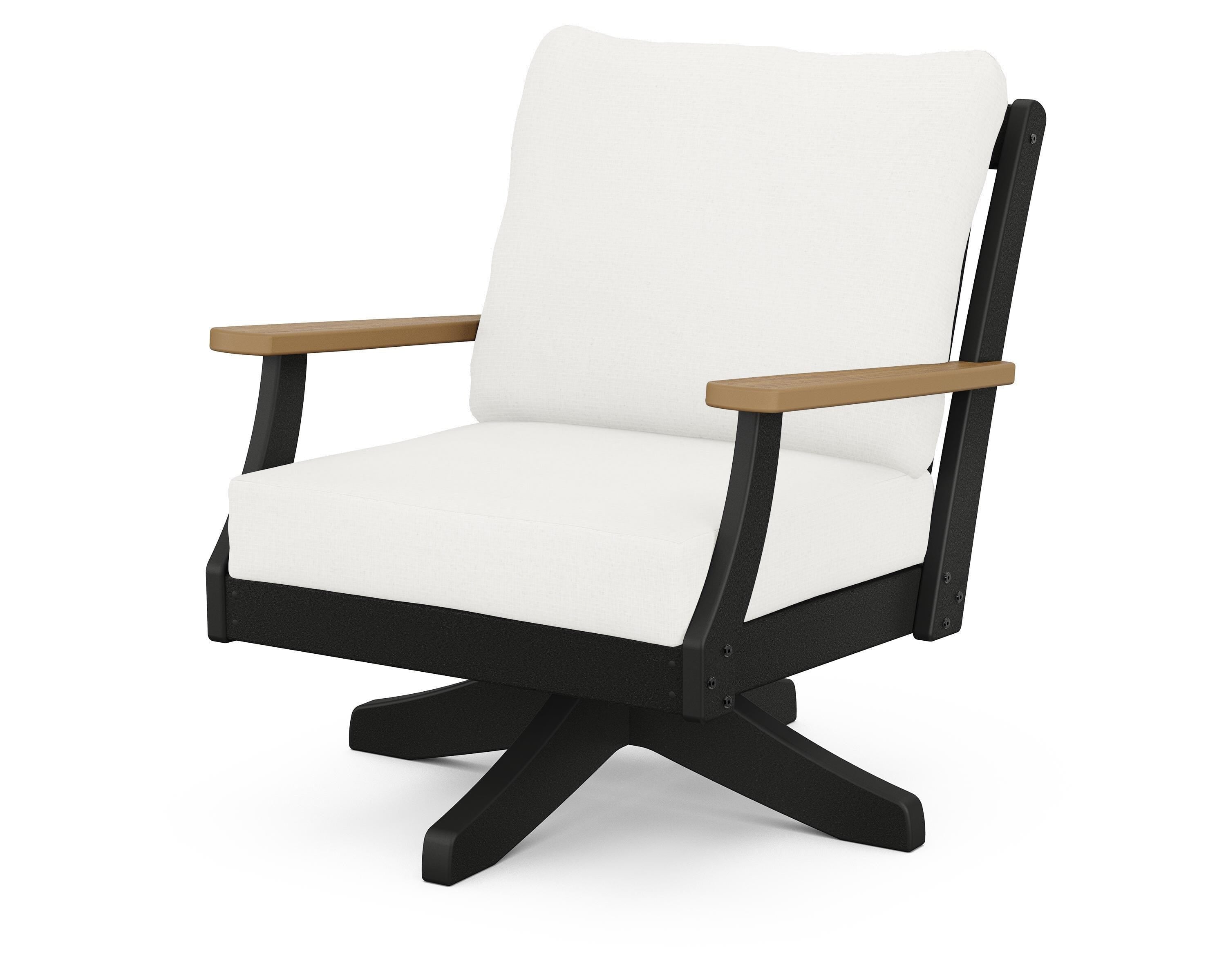 POLYWOOD® Braxton Deep Seating Swivel Chair in Black / Natural / Natural Linen