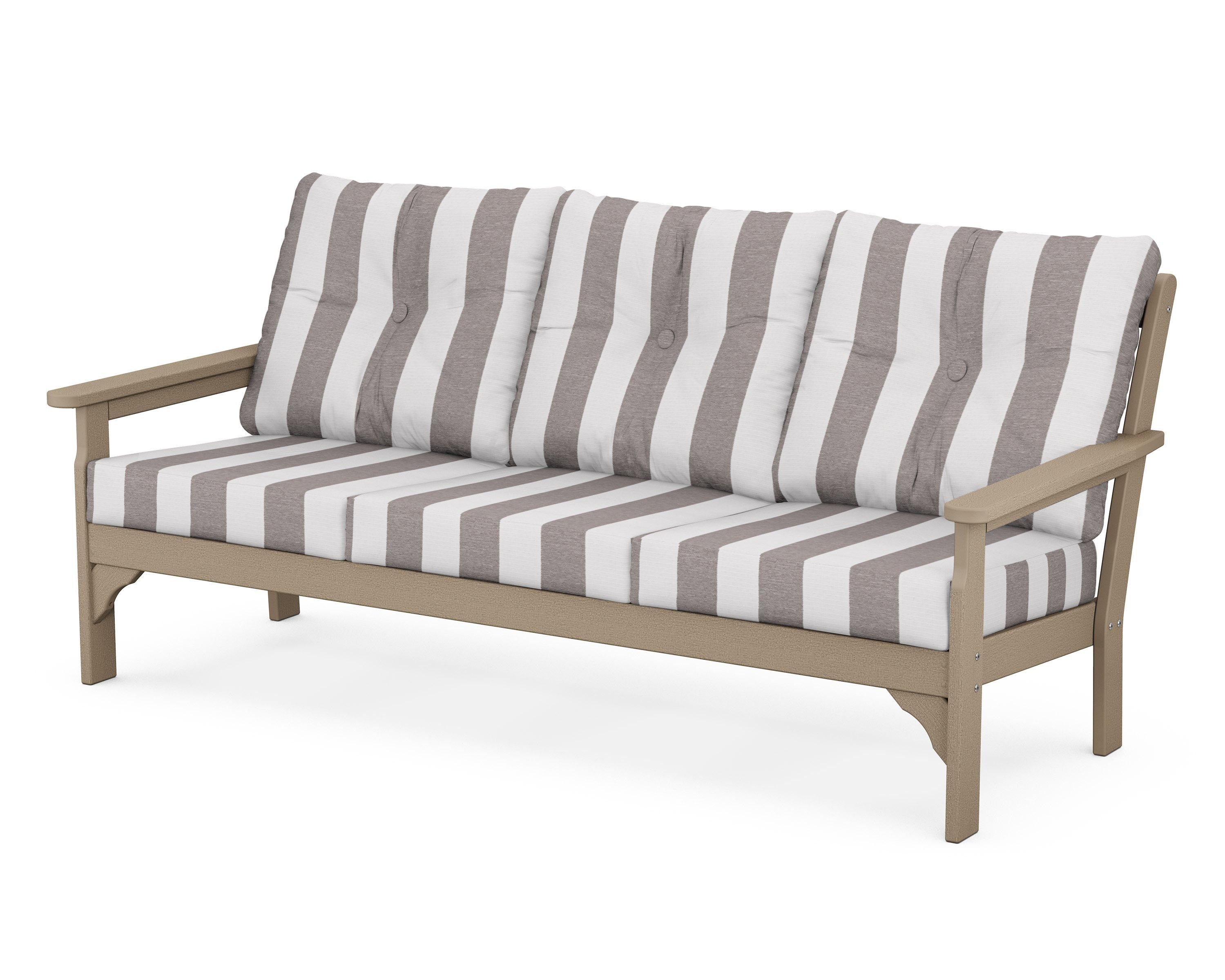 POLYWOOD® Vineyard Deep Seating Sofa in Vintage Sahara / Cabana Stripe Grey Mist