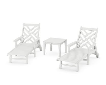 POLYWOOD® Chippendale 3-Piece Chaise Set with Arms and Wheels in White