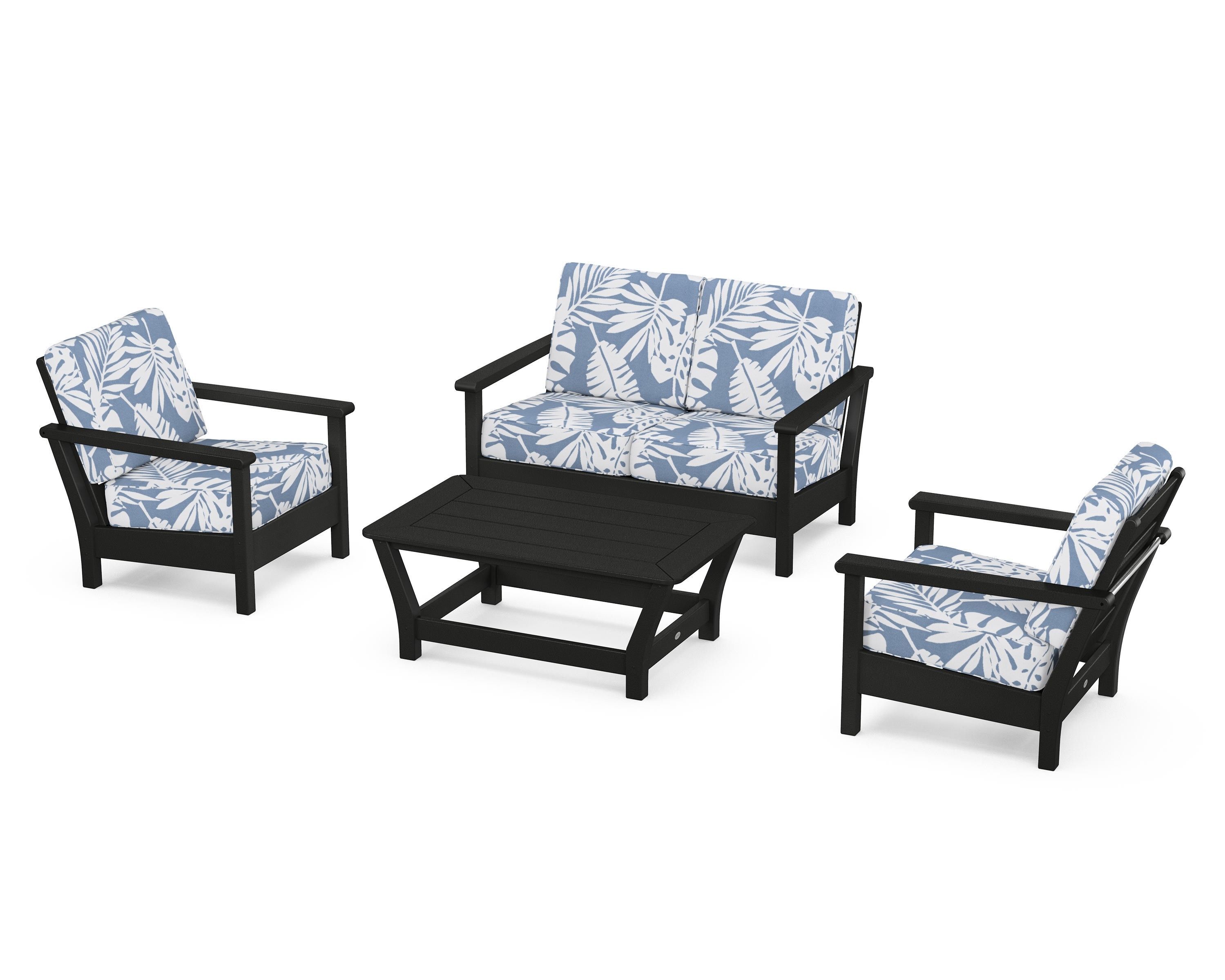 POLYWOOD® Harbour 4-Piece Deep Seating Set in Black / Leaf Sky Blue