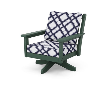 POLYWOOD® Chippendale Deep Seating Swivel Chair in Green / Trellis Navy