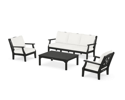 Martha Stewart by POLYWOOD® Chinoiserie 4-Piece Deep Seating Set with Sofa in Black / Natural Linen