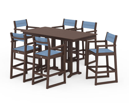 POLYWOOD® EDGE Sling Arm Chair 7-Piece Farmhouse Bar Set in Mahogany / Poolside Sling