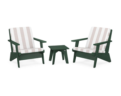 POLYWOOD® Riviera Modern Lounge 3-Piece Set in Green / Cabana Stripe Dune Burlap