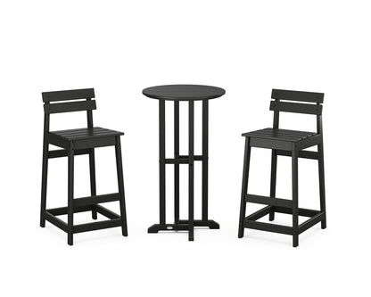 POLYWOOD® Modern Studio Plaza Lowback Bar Chair 3-Piece Bistro Set in Black