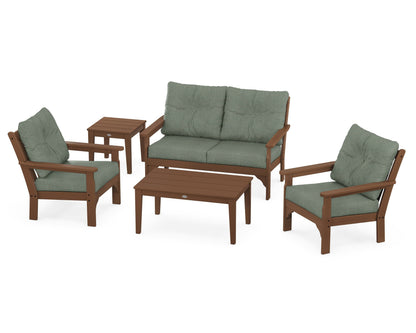POLYWOOD® Vineyard 5-Piece Deep Seating Set in Teak / Cast Sage
