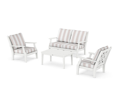Country Living Wovendale 4-Piece Deep Seating Set with Loveseat in White / Cabana Stripe Dune Burlap