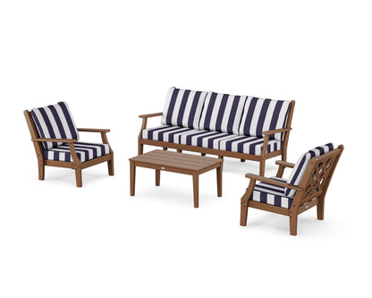 Country Living Wovendale 4-Piece Deep Seating Set with Sofa in Teak / Cabana Stripe Navy