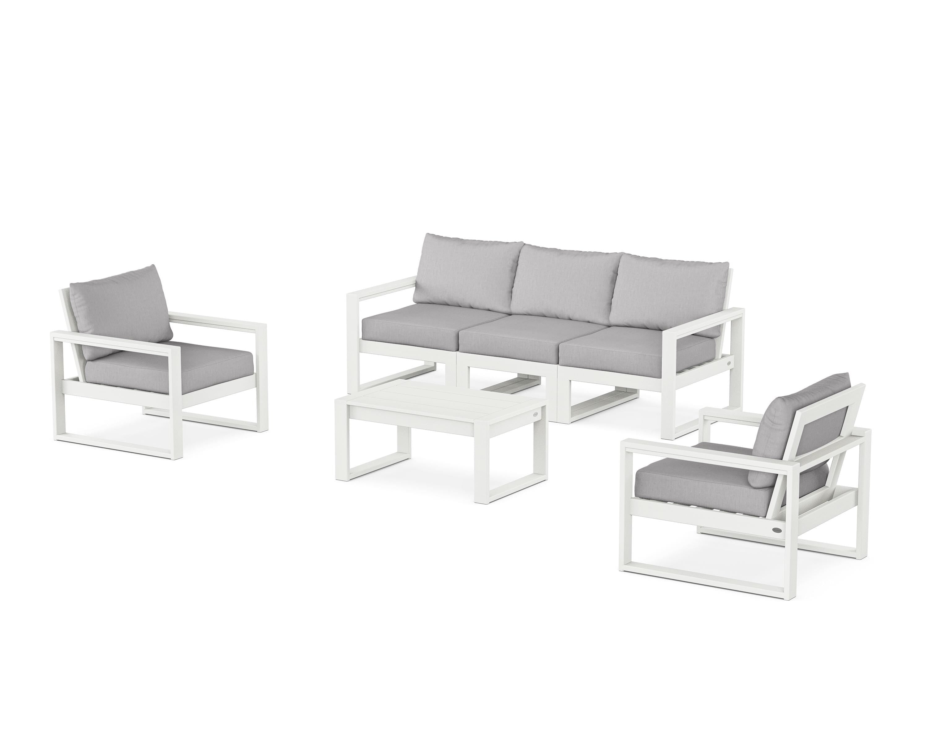 POLYWOOD® EDGE Sectional 4-Piece Deep Seating Set with Sofa in Vintage White / Granite
