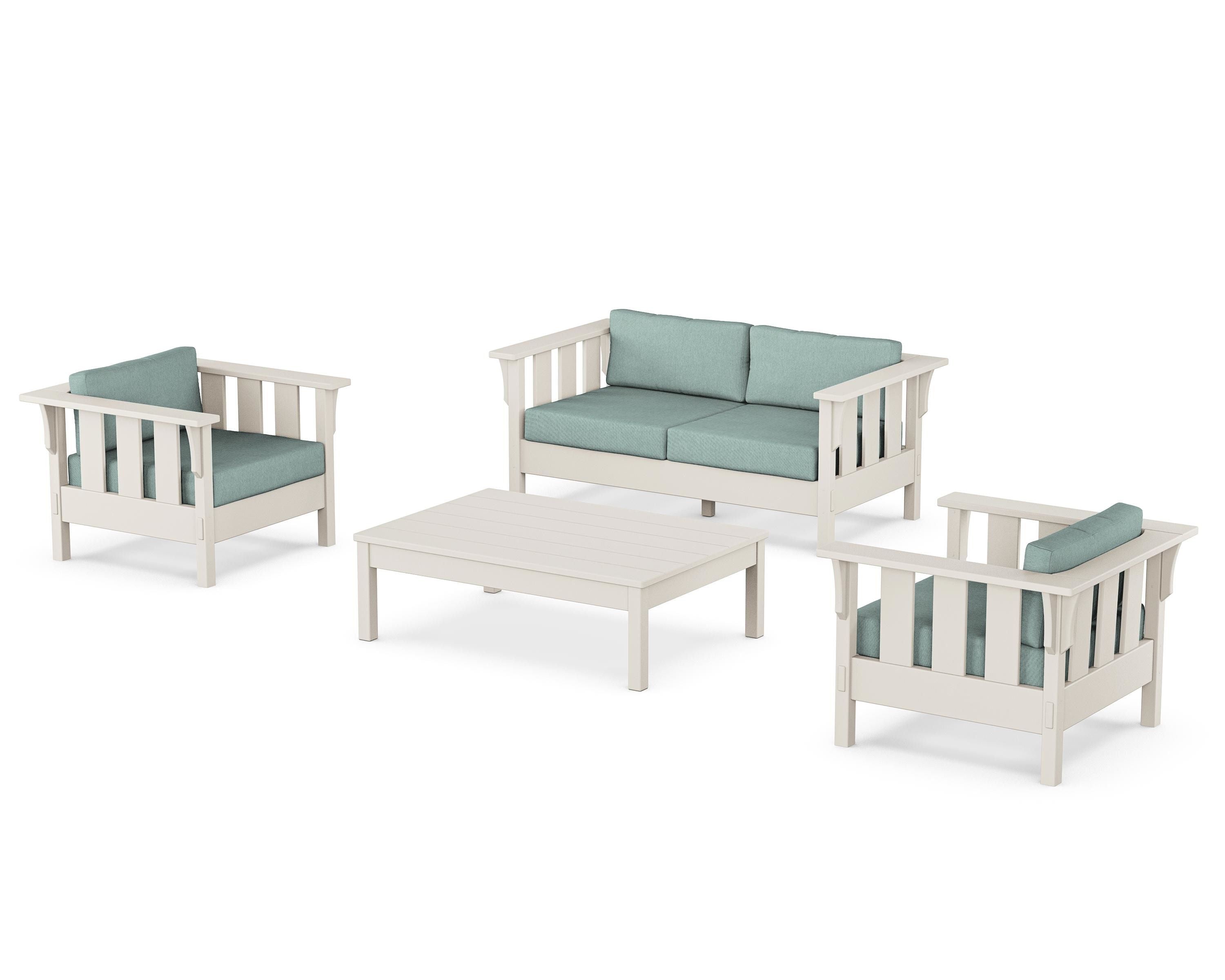 Martha Stewart by POLYWOOD® Acadia 4-Piece Deep Seating Set with Loveseat in Sand / Glacier Spa