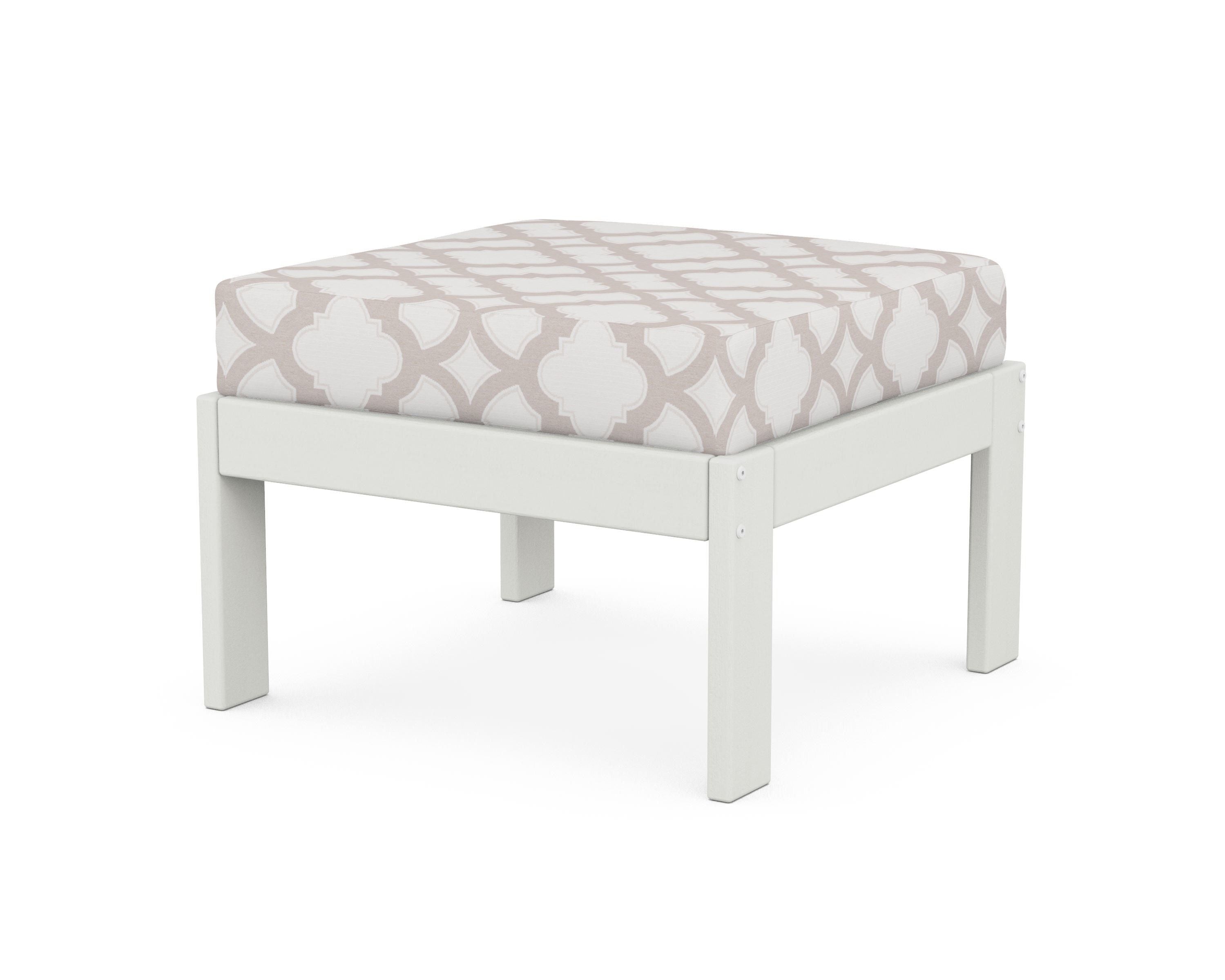 POLYWOOD® Vineyard Modular Ottoman in Vintage White / Trellis Dune Burlap