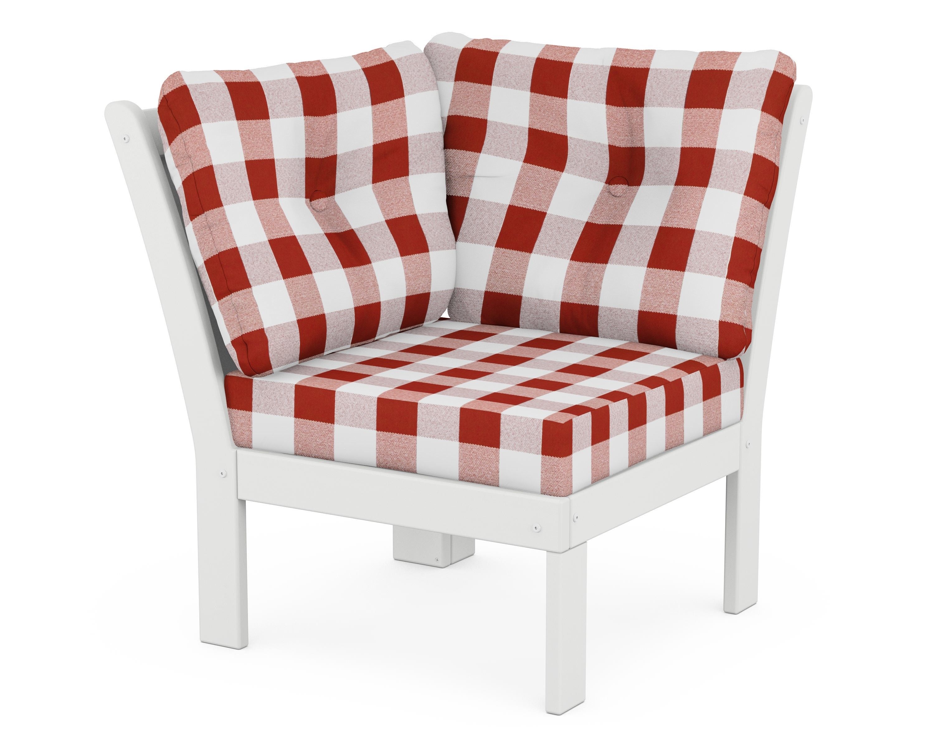 POLYWOOD® Vineyard Modular Corner Chair in White / Buffalo Plaid Crimson
