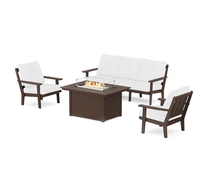 POLYWOOD® Oxford Deep Seating Fire Pit Table Set in Mahogany / Natural