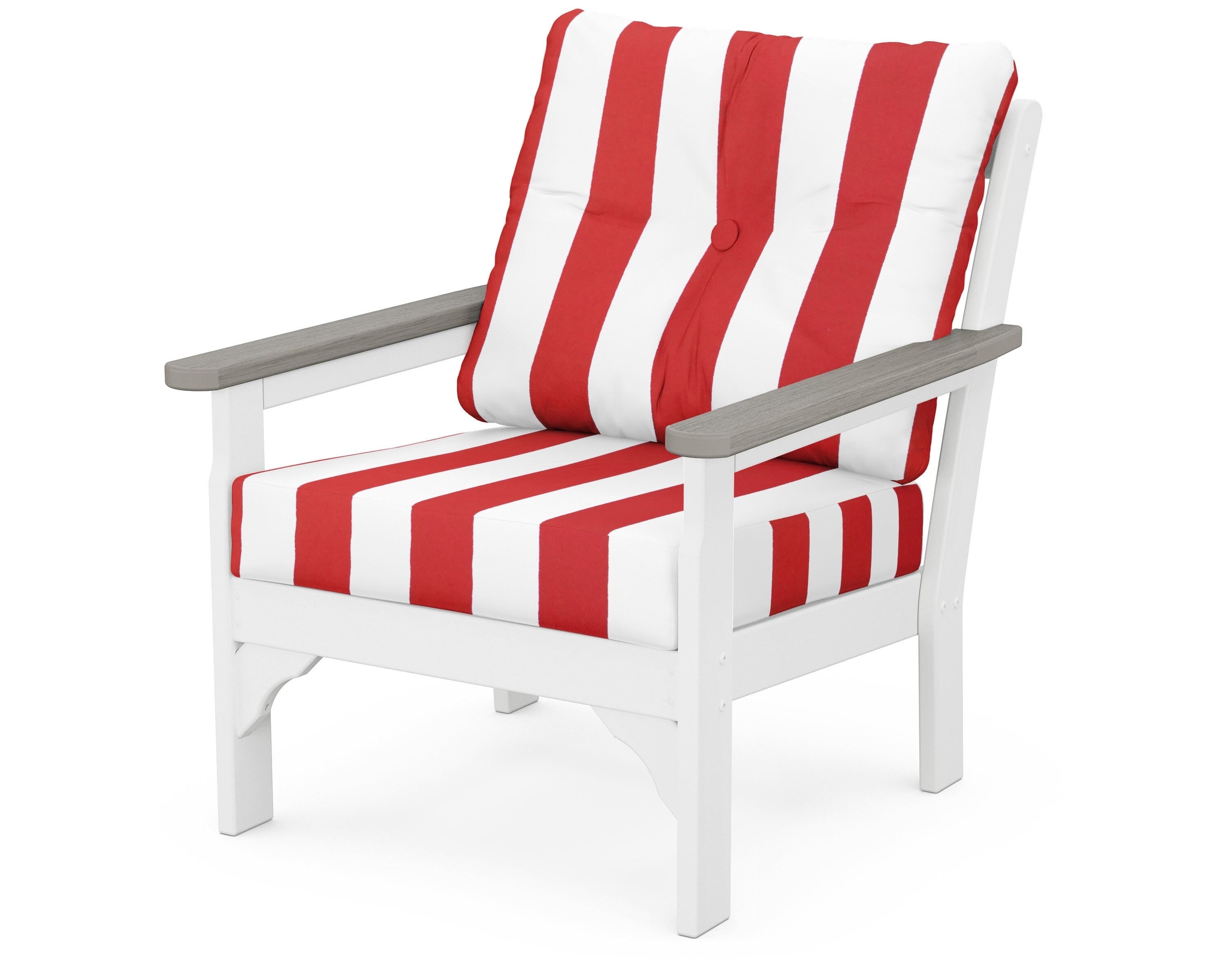 POLYWOOD® Vineyard Deep Seating Chair in White / Driftwood / Cabana Stripe Crimson