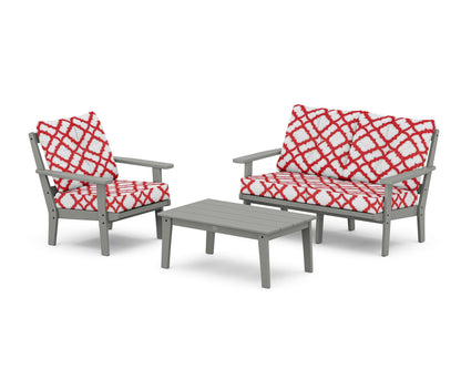 POLYWOOD® Prairie 3-Piece Deep Seating Set with Loveseat in Slate Grey / Trellis Crimson