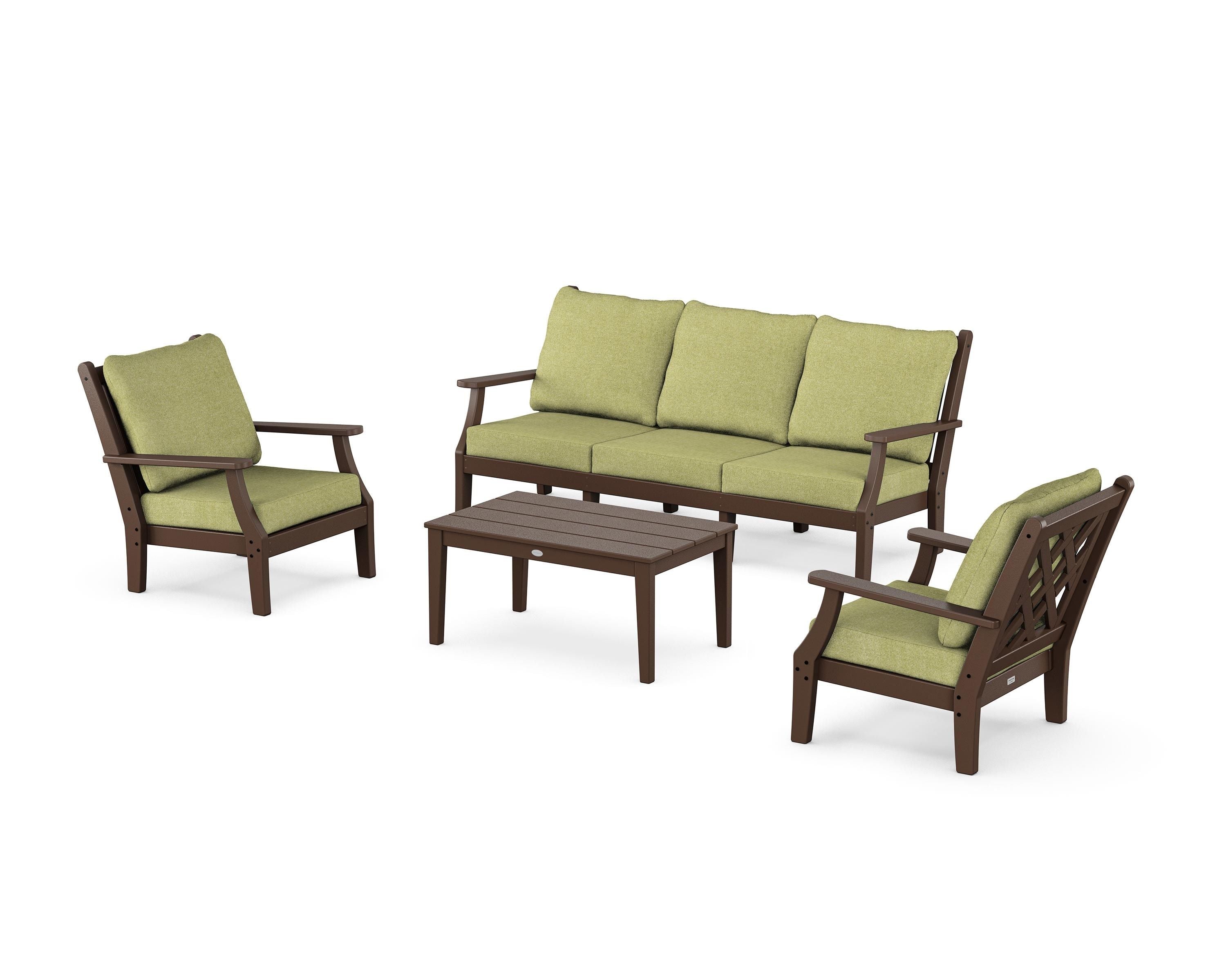 Country Living Wovendale 4-Piece Deep Seating Set with Sofa in Mahogany / Chartreuse Boucle