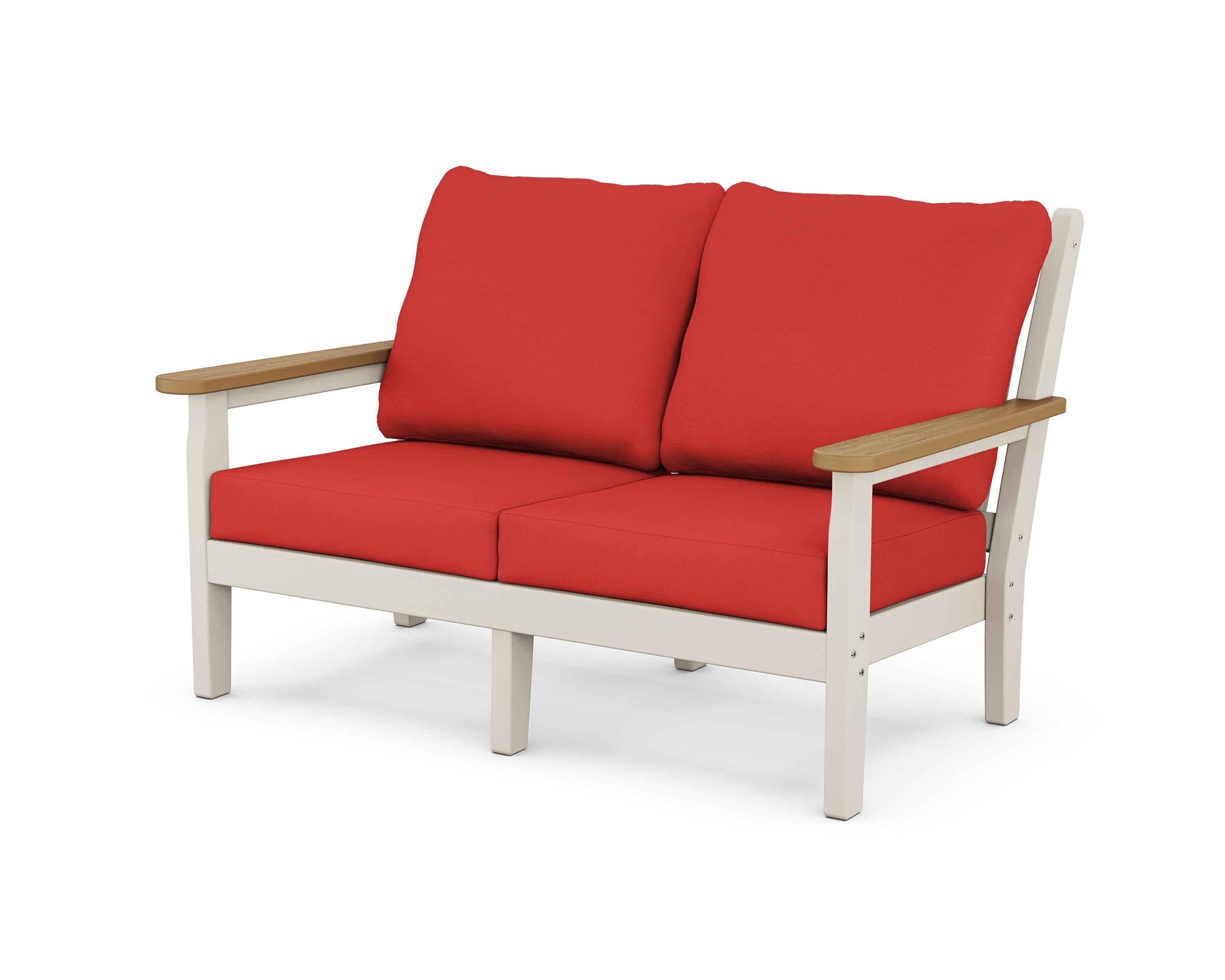 POLYWOOD® Chippendale Deep Seating Loveseat in Sand / Natural / Crimson Linen