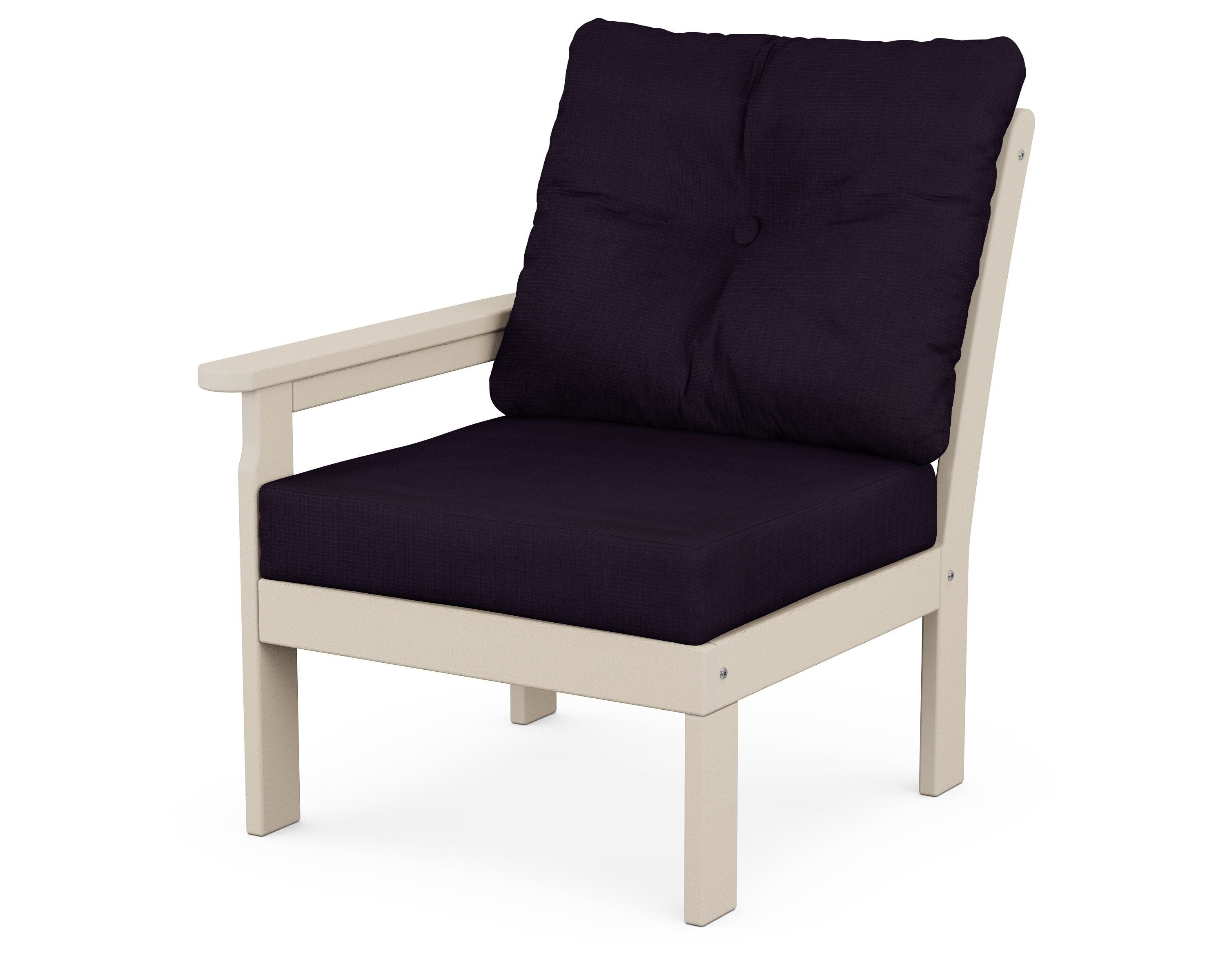 POLYWOOD® Vineyard Modular Left Arm Chair in Sand / Navy Linen