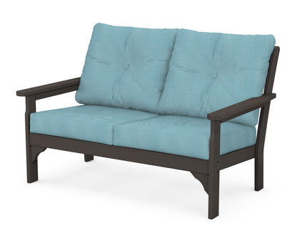 POLYWOOD® Vineyard Deep Seating Loveseat in Vintage Coffee / Lattice Sky Blue