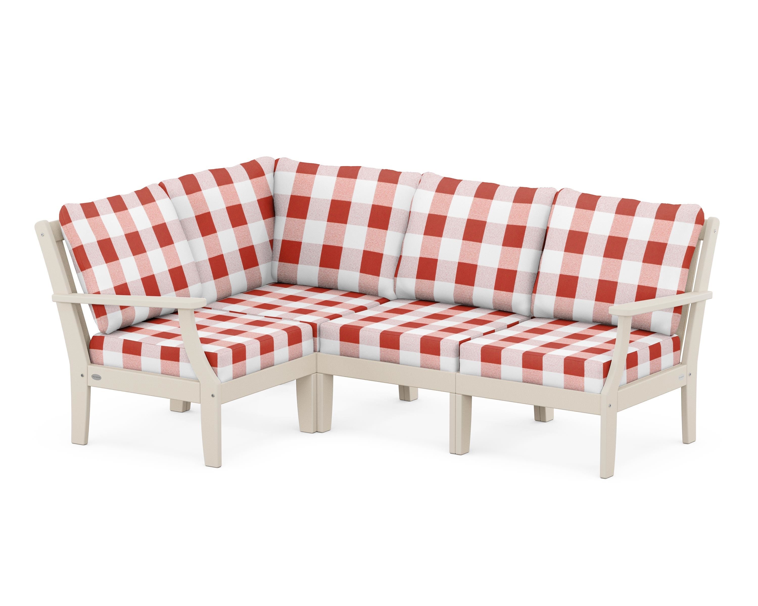 POLYWOOD® Braxton Modular 4-Piece Deep Seating Set in Sand / Buffalo Plaid Crimson