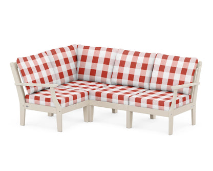 POLYWOOD® Braxton Modular 4-Piece Deep Seating Set in Sand / Buffalo Plaid Crimson