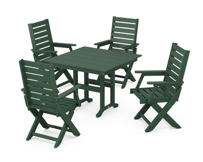 POLYWOOD® Captain Folding Chair 5-Piece Farmhouse Dining Set in Green