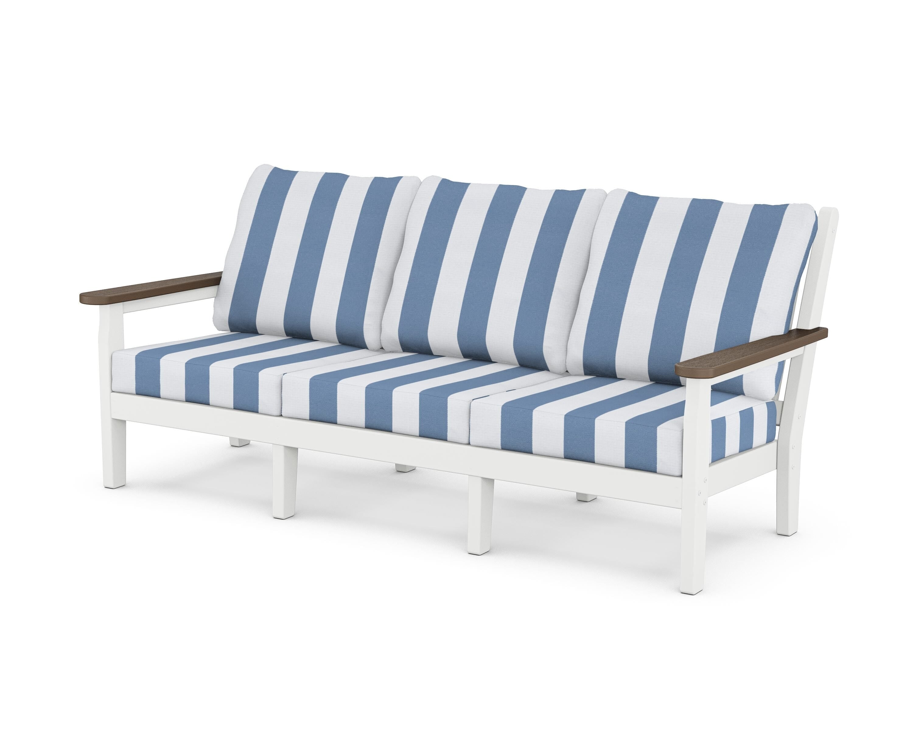 POLYWOOD® Chippendale Deep Seating Sofa in White / Kona / Cabana Stripe Sky Blue