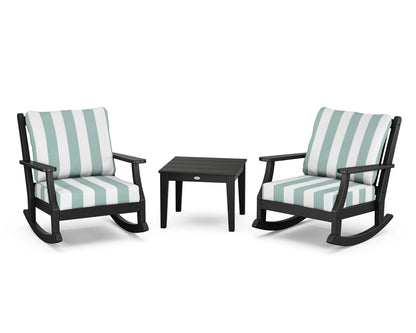 Country Living Wovendale 3-Piece Deep Seating Rocker Set in Black / Cabana Stripe Glacier Spa