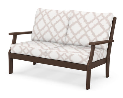 POLYWOOD® Braxton Deep Seating Loveseat in Mahogany / Trellis Dune Burlap