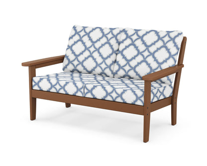 Country Living Cottage Deep Seating Loveseat in Teak / Trellis Sky Blue