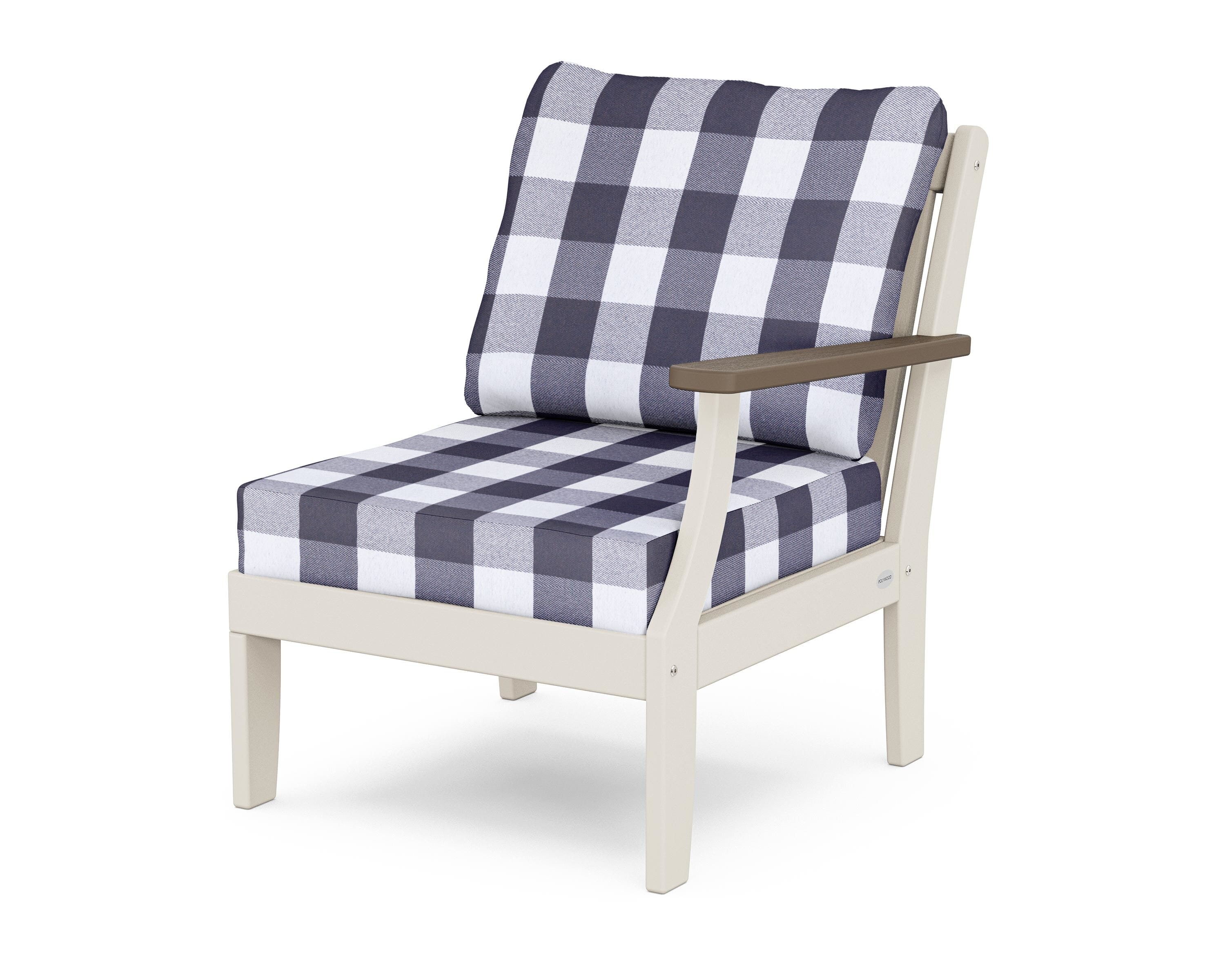 POLYWOOD® Braxton Modular Right Arm Chair in Sand / Kona / Buffalo Plaid Navy