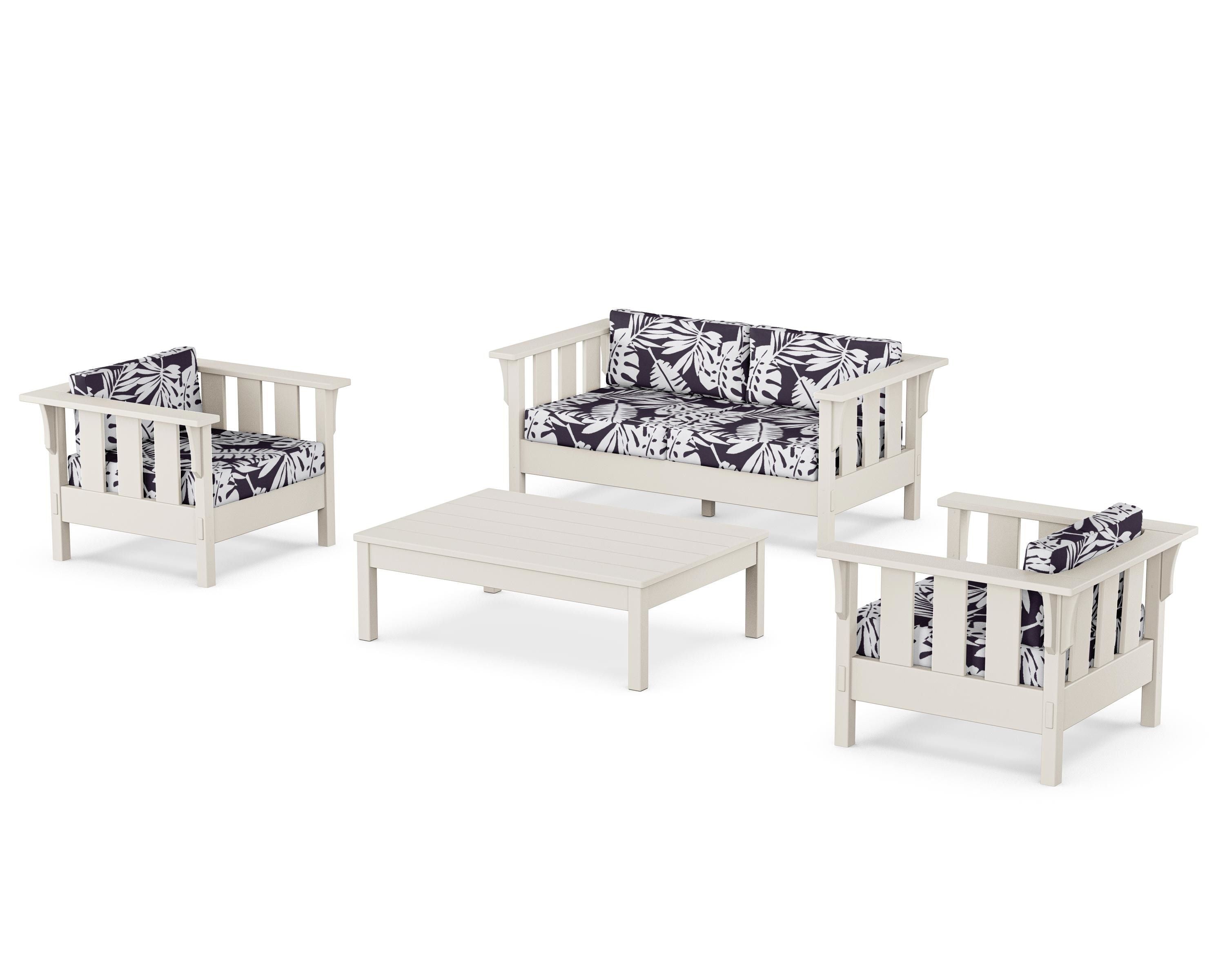 Martha Stewart by POLYWOOD® Acadia 4-Piece Deep Seating Set with Loveseat in Sand / Leaf Navy