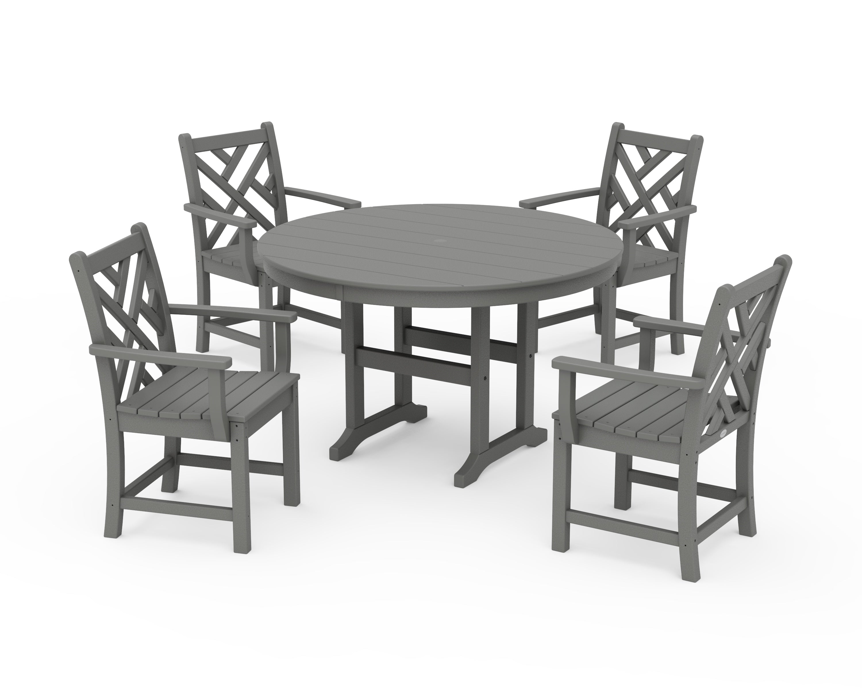 POLYWOOD® Chippendale 5-Piece Round Farmhouse Dining Set in Slate Grey