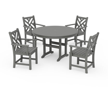 POLYWOOD® Chippendale 5-Piece Round Farmhouse Dining Set in Slate Grey