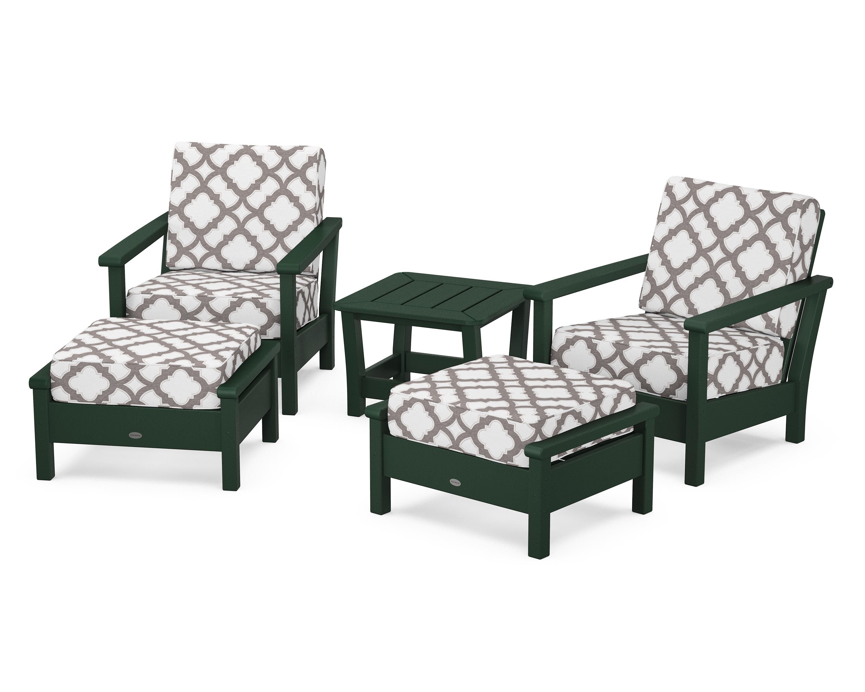 POLYWOOD® Harbour 5-Piece Deep Seating Chair Set in Green / Trellis Grey Mist