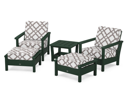POLYWOOD® Harbour 5-Piece Deep Seating Chair Set in Green / Trellis Grey Mist