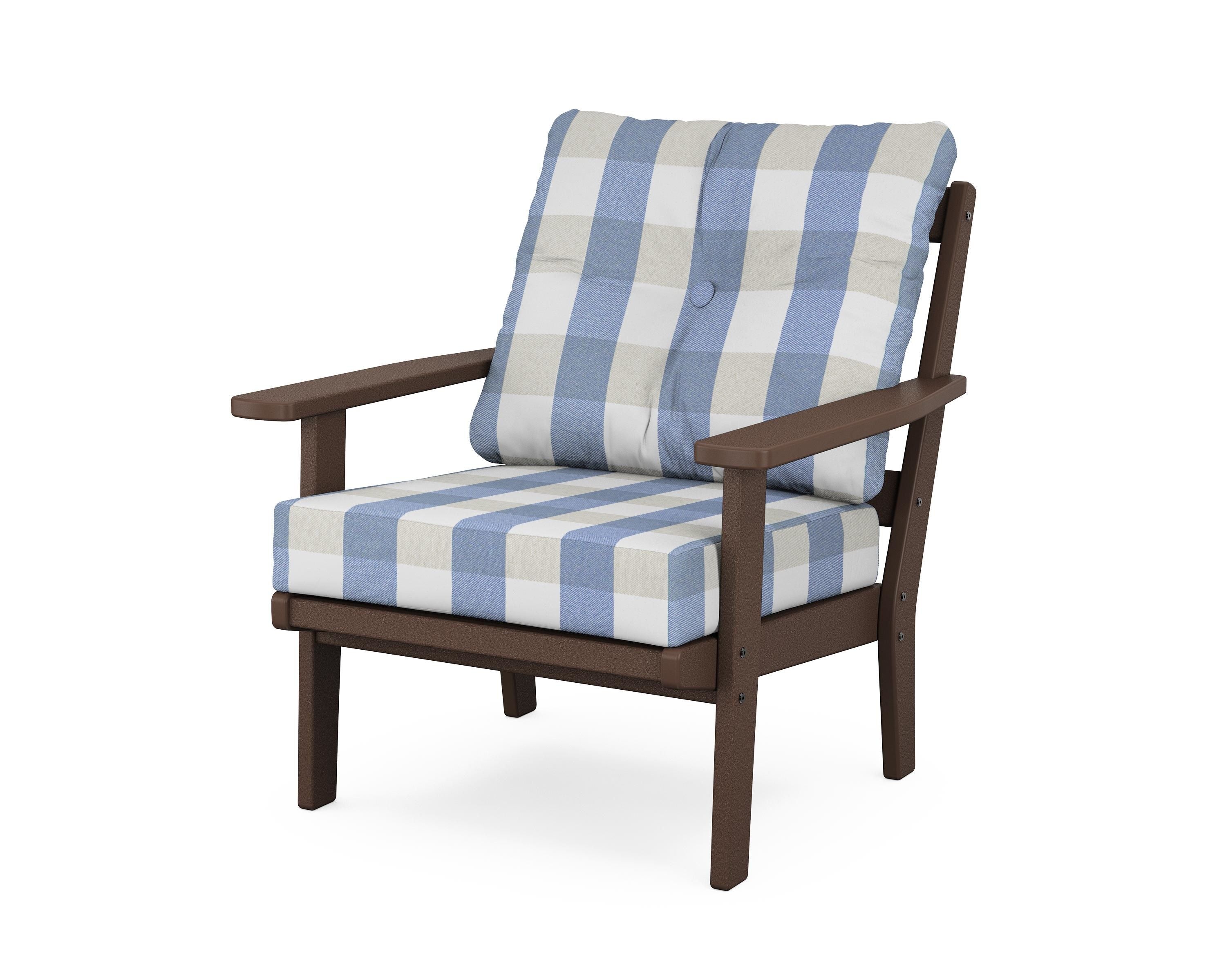 POLYWOOD® Prairie Deep Seating Chair in Mahogany / Buffalo Plaid Sky Blue