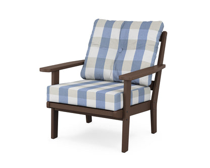 POLYWOOD® Prairie Deep Seating Chair in Mahogany / Buffalo Plaid Sky Blue