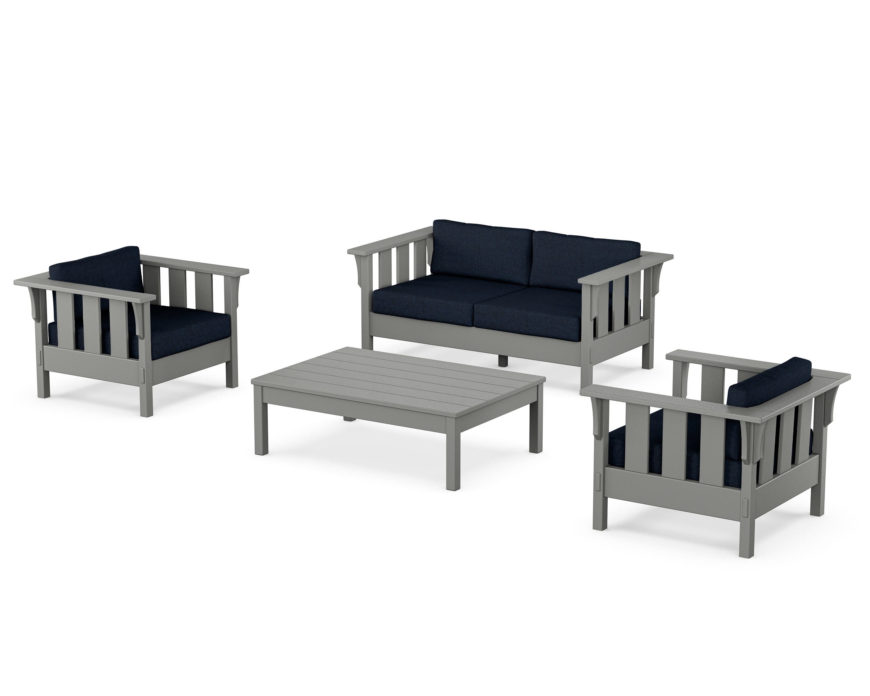 Martha Stewart by POLYWOOD® Acadia 4-Piece Deep Seating Set with Loveseat in Slate Grey / Marine Indigo