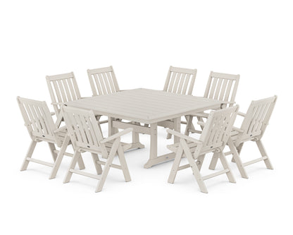 POLYWOOD® Vineyard Folding Chair 9-Piece Square Dining Set with Trestle Legs in Sand