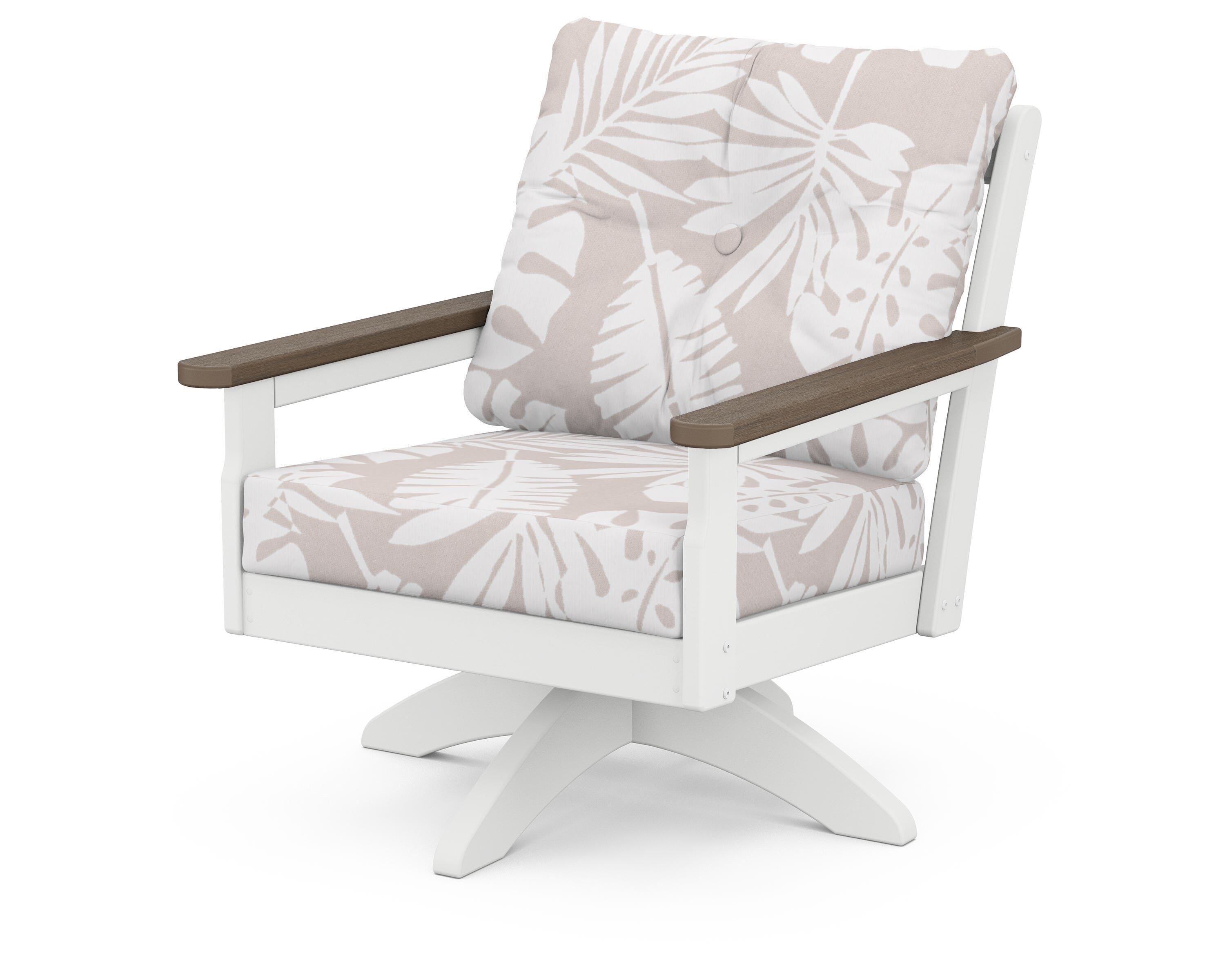 POLYWOOD® Vineyard Deep Seating Swivel Chair in White / Kona / Leaf Dune Burlap