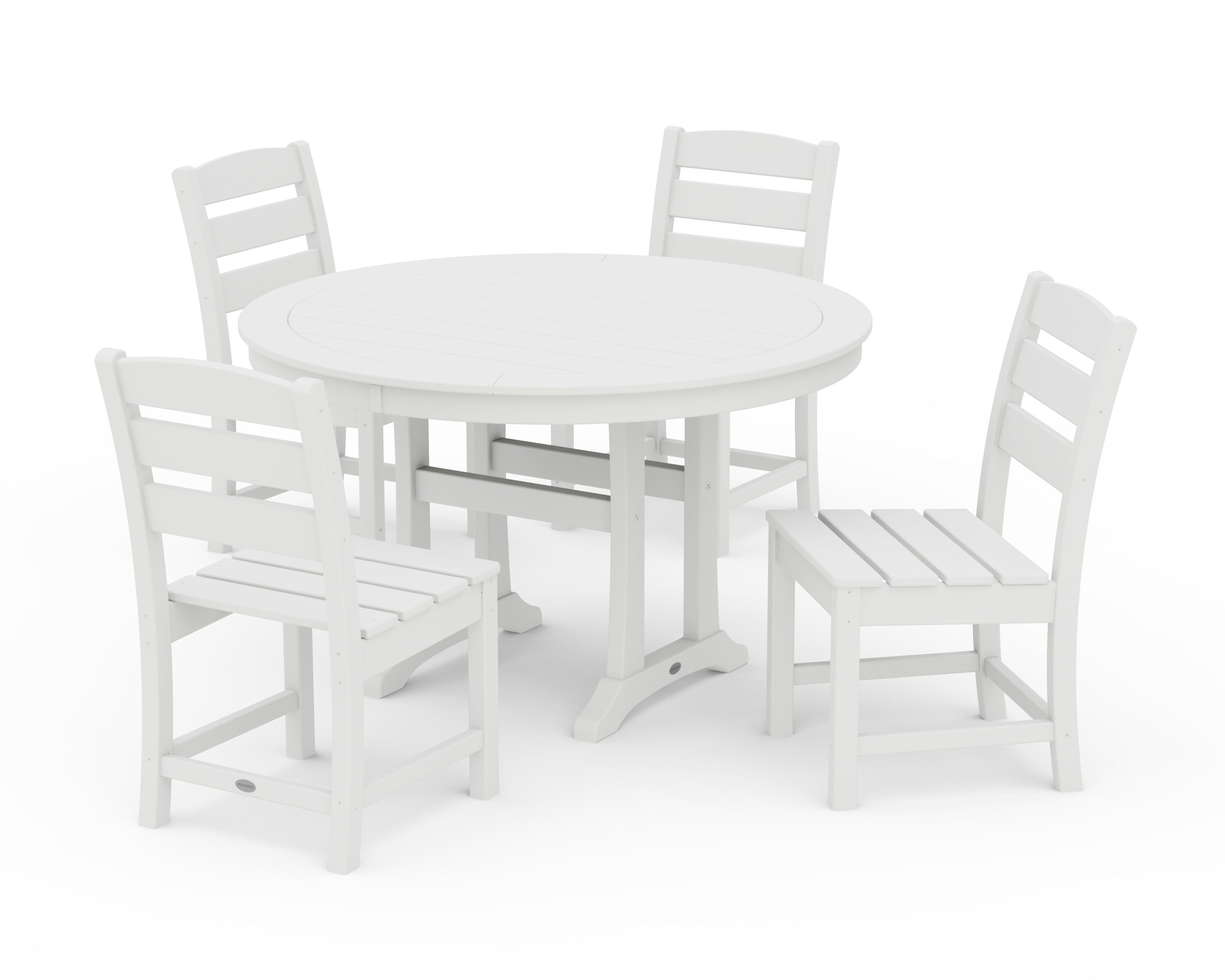POLYWOOD® Lakeside Side Chair 5-Piece Round Dining Set With Trestle Legs in White