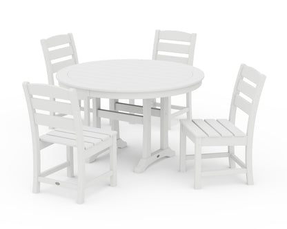 POLYWOOD® Lakeside Side Chair 5-Piece Round Dining Set With Trestle Legs in White