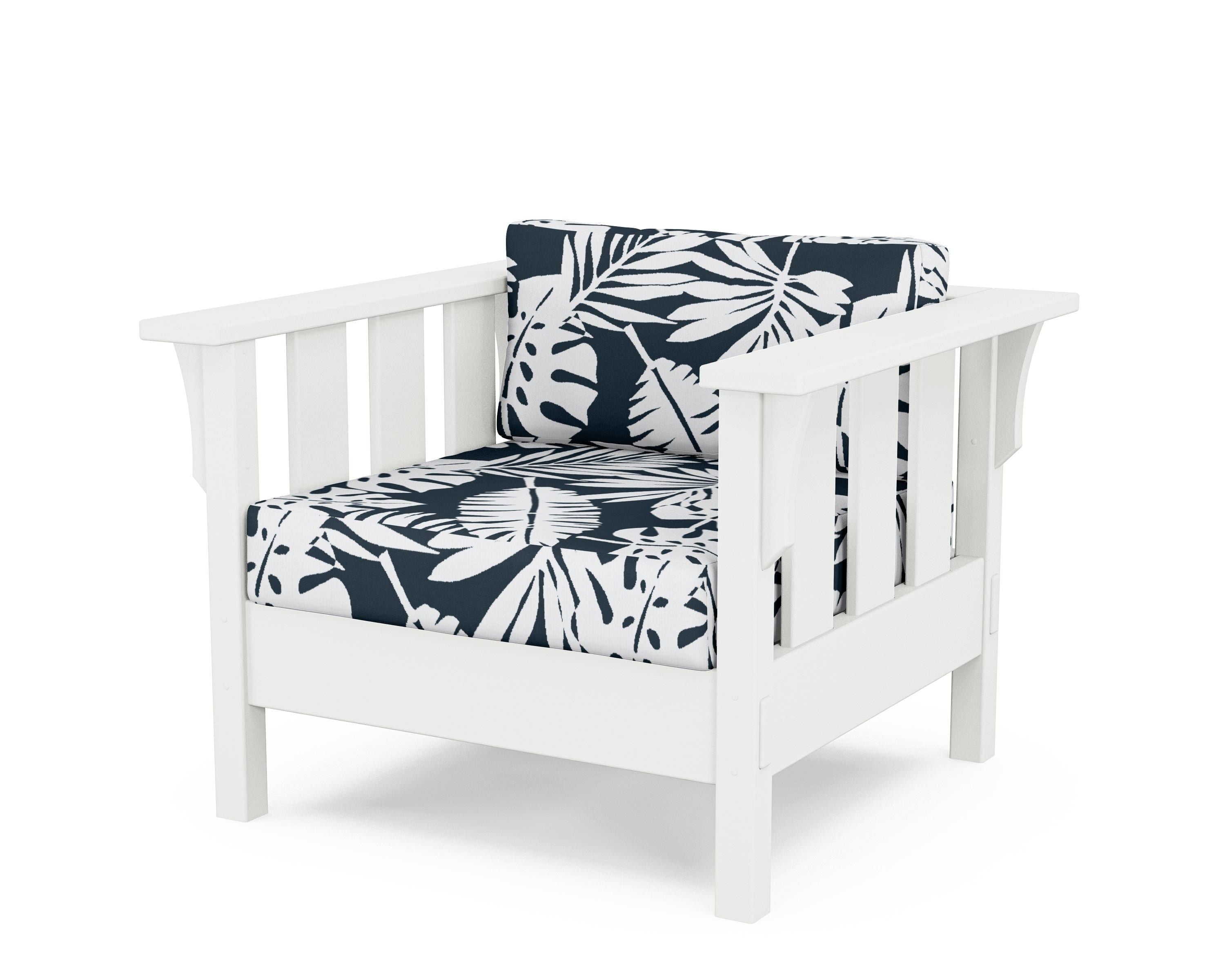 Martha Stewart by POLYWOOD® Acadia Deep Seating Chair in White / Leaf Marine Indigo